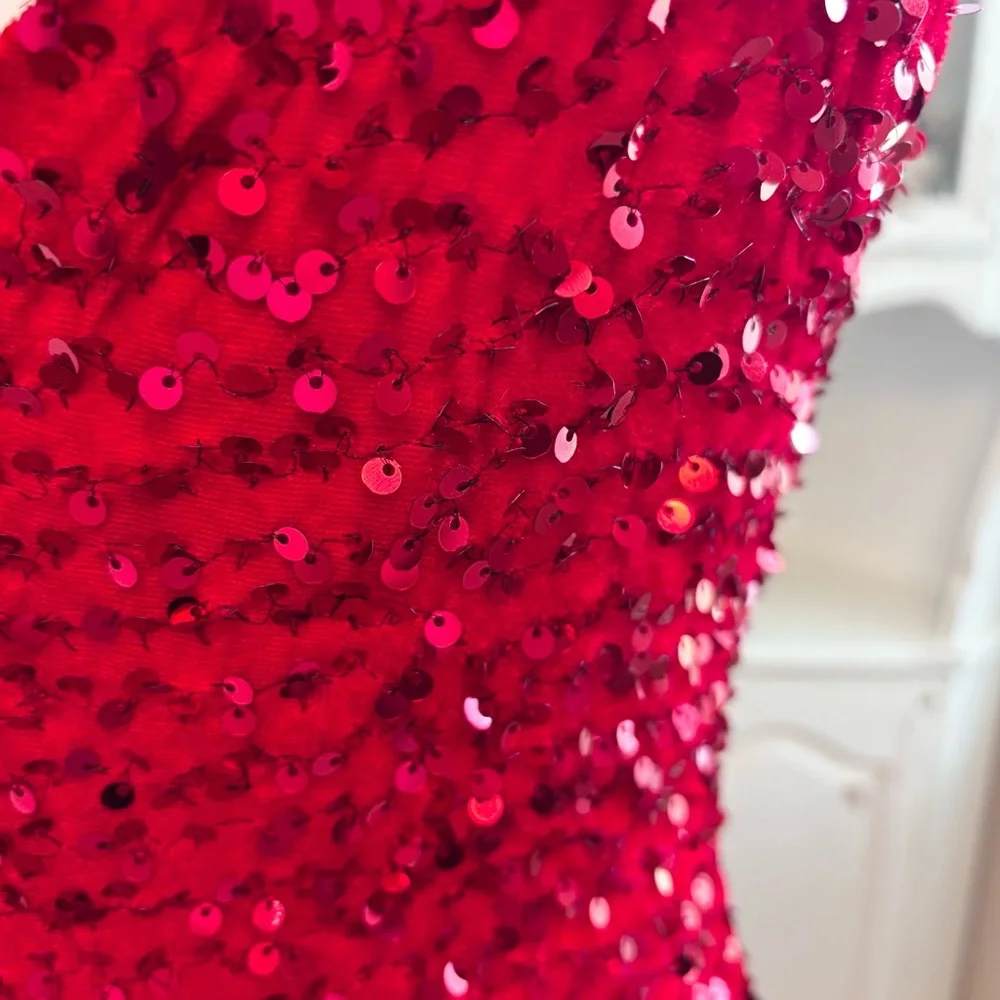 NEW Red Dress, Red Sequins Dress, Red Velvet, Red Prom Dress, NWOT, Size XL/16 - Picture 9 of 12